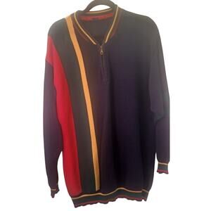 VTG 1990s Style Color block Men's 1/4 Zip Sweater Navy Red Yellow Green XL Y2K